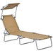 Outsunny Outdoor Lounge Chair, Adjustable Folding Chaise Lounge, Tanning Chair with Sun Shade for Beach, Camping, Hiking, Backyard, Tan - DTYStore