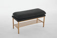 End of Bed Bench with Shelf, Linen Upholstered Storage Shoe Bench, Modern Bedroom Bench with Metal Legs for Living Room, Entryway, Dining Room, 300 LB, Linen Color(Black) - DTYStore