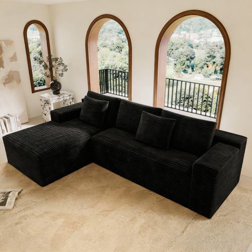 104.3' Cloud Sectional Couch with L-Shape Chaise,Modern Modular Sofa with Deep Seat, Upholstered Couches for Living Room Bedroom,No Assembly Required, Black(Plush Corduroy Fabric) - Image 2