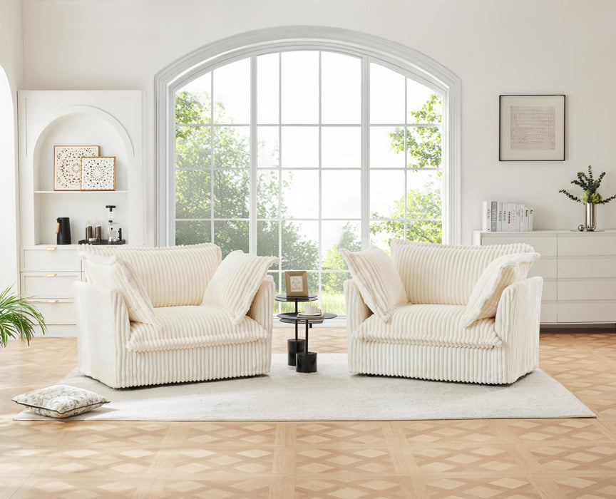 Set of 2 Slipcovered Armchairs,Deep Seat Accent Chair Set for Living Room, Reading Room, Bedroom and Working Spaces,Armchair Sets with Large Soft Pillows,Cream Corduroy Fabric