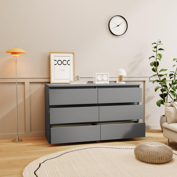 Grey Large 6 drawers chest of drawer dressers table - DTYStore
