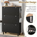 Narrow Design Tipping Bucket Shoe Cabinet with 3 Flip Drawers, Wood Grain Pattern Top Entryway Organizer with 3 Hooks, Free Standing Shoe Rack with Adjustable Panel for Hallway, Black - DTYStore