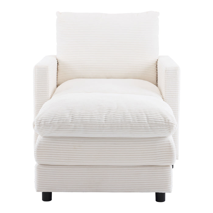 Upholstered Corduroy Armchair with Ottoman, Oversized Sleeper Chair for Bedroom, Living Room, Office (Beige)
