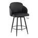 Dahlia 26' Contemporary Fixed-Height Counter Stool in Matte Black Metal, Black Faux Leather and Chrome Metal Accent with Round Black Metal Footrest by LumiSource - Set of 2 - DTYStore