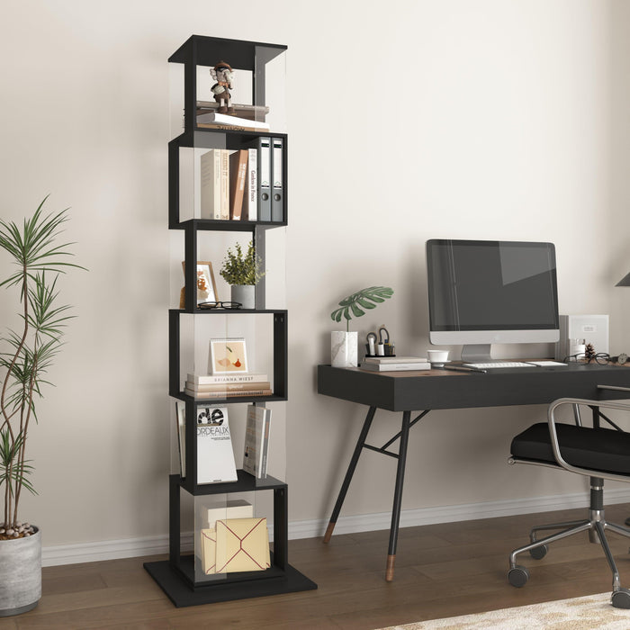 6 tier Rotating Bookshelf, Floor Rack Simple Bookcase with Acrylic plate Student Multi-Function Creative Bookshelf for Living Room with anti-toppling base - DTYStore