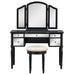 GO 43" Dressing Table Set with Mirrored Drawers and Stool, Tri-fold Mirror, Makeup Vanity Set for Bedroom, Black - DTYStore