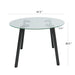 Modern simple table with a glass round table and four chairs. Transparent tempered glass countertop, black metal legs, suitable for kitchen living room dining room (set of 5)
