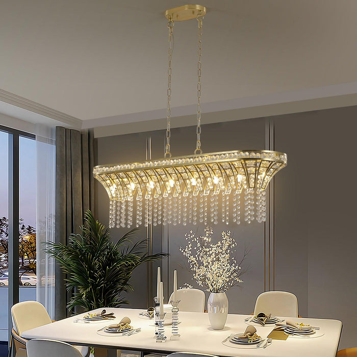 Modern Champagne Gold Kitchen Island Light - Oval Crystal ceiling chandelier - DTYStore