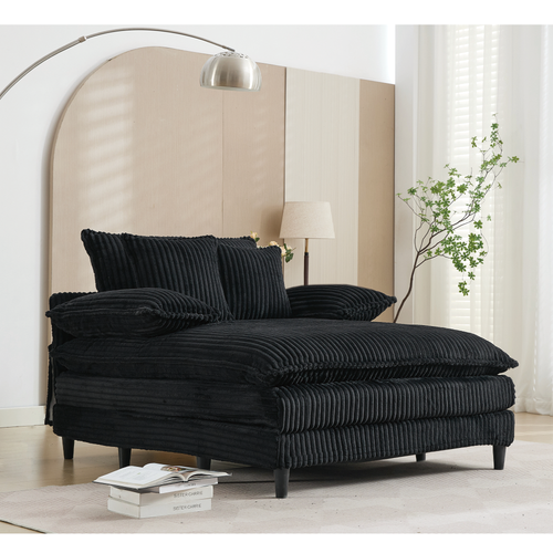 [NEW ARRIVED] [VIDEO PROVIDED] 54.75' W Oversized Chaise Lounge Chair,Fluffy cushioned sofa bed,Deep Seat,Corduroy,2 Pillows,4 gears can be adjusted,Leisure Sleeper Sofa Chair for Living Room, Black - Image 12