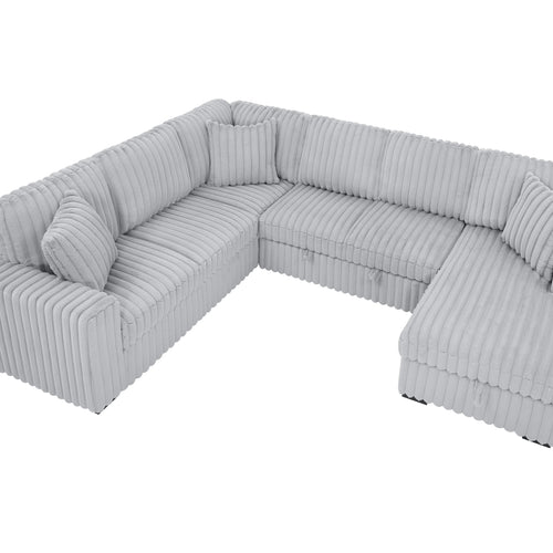 122 Inch Pull Out Couch, Rabbit plush Fabric Sofa Bed with USB Ports & Comfy Upholstered, Oversized U Shape Sectional Sleeper Sofa Bed with Storage Chaise, Grey - Image 9