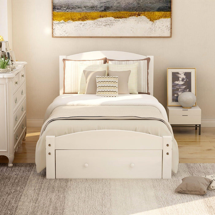 Platform Twin Bed Frame with Storage Drawer and Wood Slat Support No Box Spring Needed, White - DTYStore