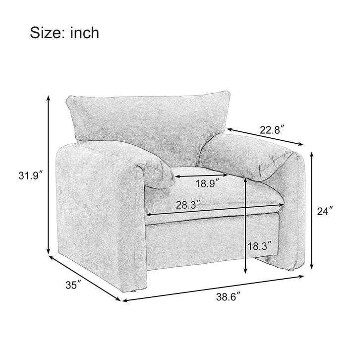 Modern Style Chenille Oversized Armchair Accent Chair Single Sofa Lounge Chair 38.6'' W for Living Room, Bedroom,Cream - DTYStore