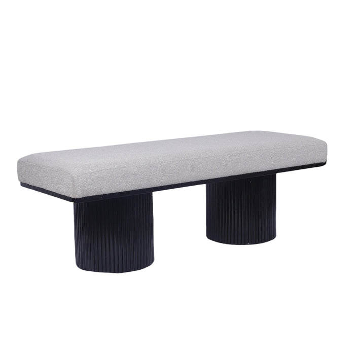 Upholstered Bench with Black Chunky Legs Light Grey Boucle Fabric Contemporary Style Bed-end Bench for Bedroom Living Room - DTYStore