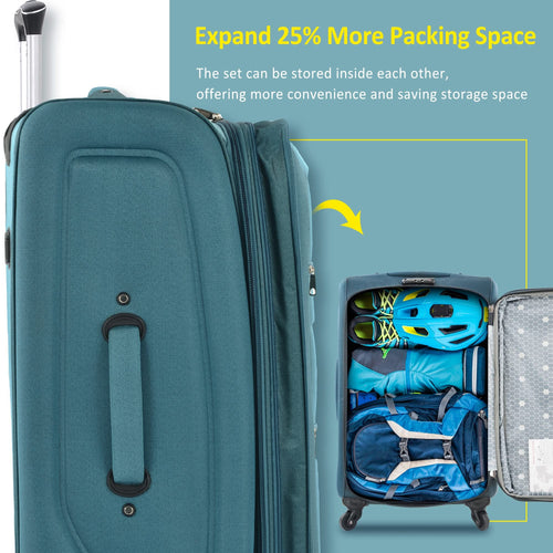 Softside Luggage Expandable 3 Piece Set Suitcase Upright Spinner Softshell Lightweight Luggage Travel Set - Image 2