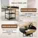 Table and chair set.A 47.3-inch diameter modern spliced color circular dining table - double-layer storage.Paired With 6 Technology-Fabric Brown Chairs With Curved Widened Cushion Design. - DTYStore