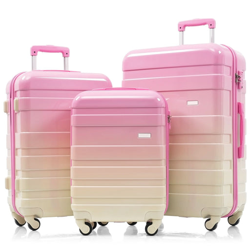 Luggage Sets New Model ABS Hardshell 3pcs Clearance Luggage Hardside Lightweight Durable Suitcase sets Spinner Wheels Suitcase with TSA Lock 20''24''28''( Pink)