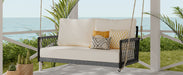 1-Piece Woven Rope Outdoor Swing Sofa with Soft Cushions Seating 2 for Patio, Courtyard and Balcony (Beige) - DTYStore