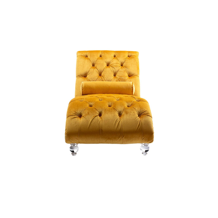 COOMORE Velvet Chaise Lounge Indoor,Button-Tufted Upholstered Chaise Lounge Chair with Pillow for Bedroom Living Room Office (Mustard Velvet) - DTYStore