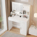 Vanity Desk with Mirror and LED Light Strip,Dressing Table with Large Drawer, 3 Level Storage Dresser & 3 Lighting Modes Adjustable Brightness, Suitable for Bedroom(white) - DTYStore