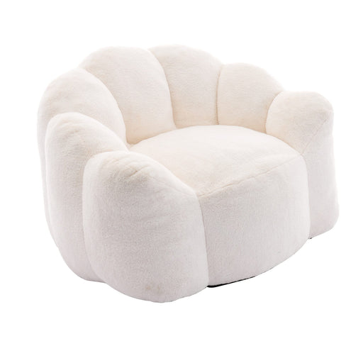 Lotus Style Compression Sofa Adult Bean Bag with Pull Ring, White Plush, 43.7 x 39.76 x 26.77 inches, No Installation Required