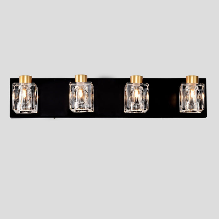 4-Light Matte Black + Gold Bathroom Light Fixtures, Modern Vanity Lights with Crystal Glass Shade, Vintage Light Fixture Bathroom Over Mirror Wall Lights for Kitchen Dinning Room Bedroom Hallway - DTYStore