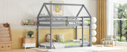 Twin over Twin Rubber Wood Floor Bunk Bed, with ladder,Guardrails,House-Shaped-Bunk Bed,Grey - DTYStore