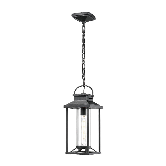 Outdoor Pendant Lights for Porch, Black Exterior Chandelier for Gazebo, Modern Outside Hanging Lanterns Outdoor Ceiling Light Fixture with Ribbed Glass for House Patio, Anti-Rust Waterproof (1 pack) - DTYStore