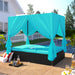 U_STYLE Outdoor Patio Wicker Sunbed Daybed with Cushions, Adjustable Seats - DTYStore