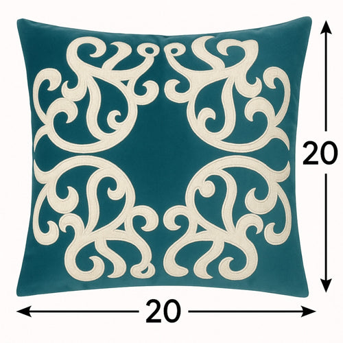Dora Vintage Vine Pillow Cover in Green and Dark Green with Polyester Velvet Fabric, 20x20 Inches - Image 3