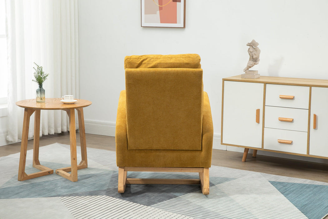 Rocking Chair, Modern Glider Chair, Recliner Armchair with Wood Legs and Side Pocket, Nursery Rocking Accent Chair with High Back for Living Room Bedroom (Mustard Yellow linen) - DTYStore