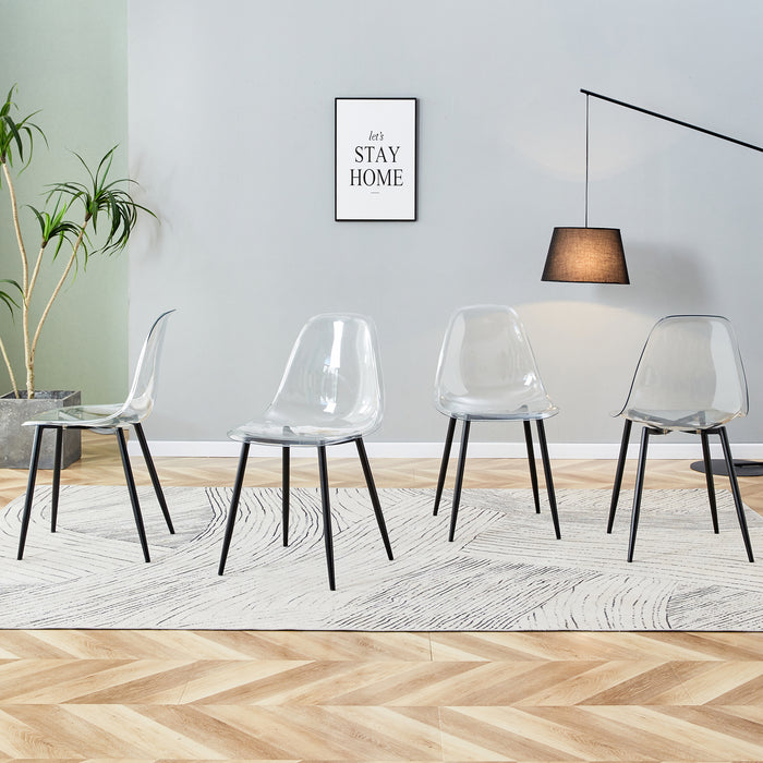 Modern minimalist transparent dining chair, plastic chair, armless crystal chair, Nordic creative makeup stool, negotiation chair, set of 4 pieces, black metal legs,TW-1200 - DTYStore