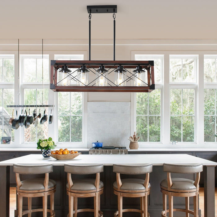 5-Light Retro Farmhouse Chandelier For Kitchen, Living room, Dining room Red and Black(No Bulbs) NEW SKU:W1340P206646 - DTYStore