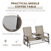 Outsunny Outdoor Glider Bench with Center Table, Metal Frame Patio Loveseat with Breathable Mesh Fabric and Armrests for Backyard Garden Porch, Brown - DTYStore