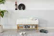 End of Bed Bench with Shelf, Teddy fabric Upholstered Storage Shoe Bench, Modern Bedroom Bench with Metal Legs for Living Room, Entryway, Dining Room, 300 LB, Linen Color(White)