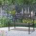 Outsunny 50' Outdoor Bench, Metal Garden Bench with Floral Pattern Backrest, Porch Bench with Slatted Seat for Park, Yard, Lawn, Black - DTYStore
