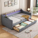 Twin Size Daybed with 2 Storage Drawers and 2-Tier Shelf & /USB/Type-C Port, Modern Linen Upholstered Sofa Day Bed Frame with Smart LED Light for Livingroom, Apartment,Light grey - DTYStore