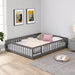 Queen Size Floor Bed with Door,Solid Wood Platform Bed Frame with Fence,Suitable for children,Pine Wood,Gray - DTYStore