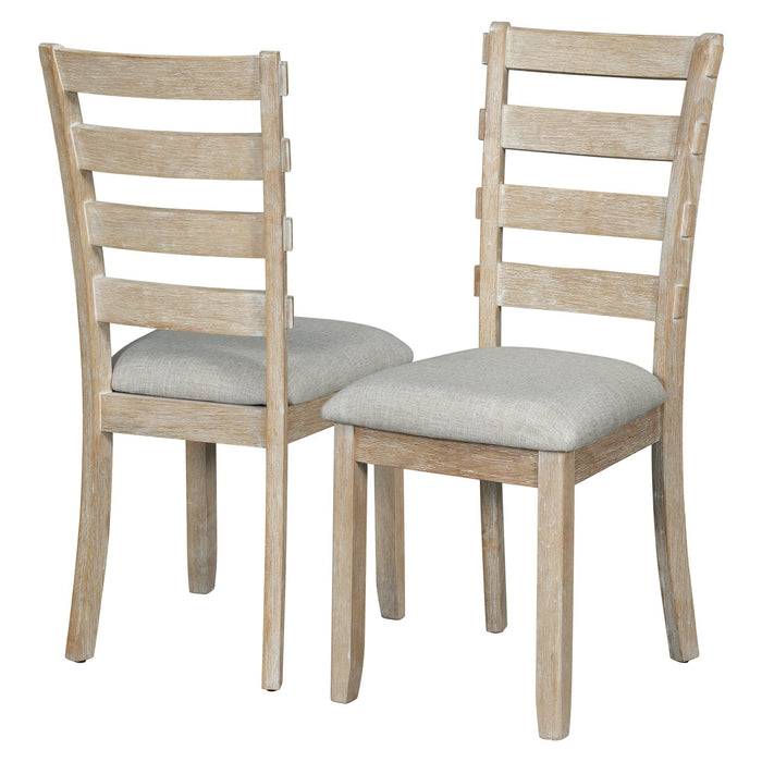 6-Piece Rubber Wood Dining Table Set with Beautiful Wood Grain Pattern Tabletop Solid Wood Veneer and Soft Cushion (Natural Wood Wash) - DTYStore