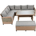 TOMAX 5-Piece Outdoor Patio Rattan Sofa Set, Sectional PE Wicker L-Shaped Garden Furniture Set with 2 Extendable Side Tables, Dining Table and Washable Covers for Backyard, Poolside, Indoor, Brown - DTYStore