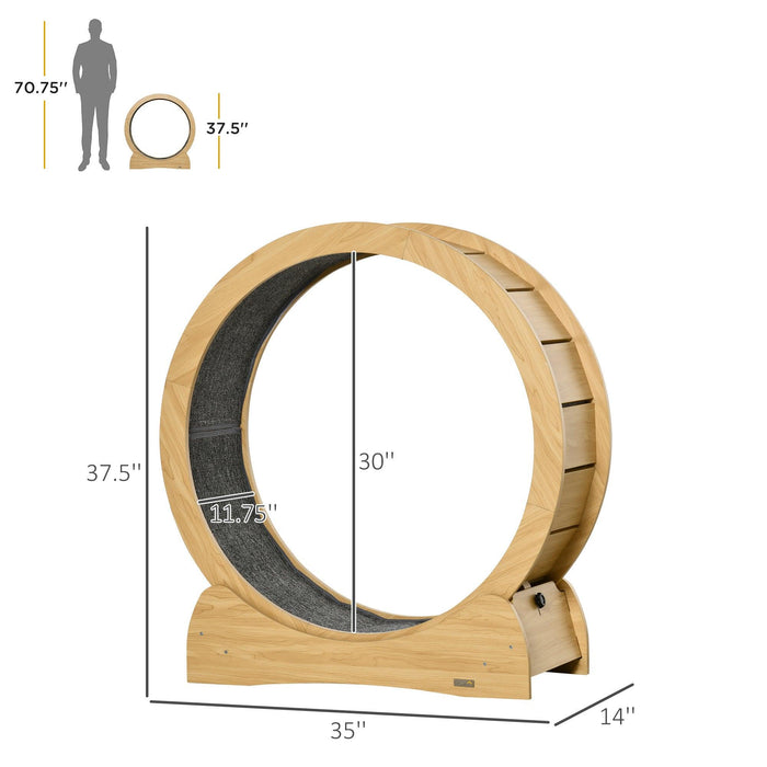 Cat Exercise Wheel Treadmill with Natural Wood Grain, Cat Spinning Wheel Exerciser for Longer Lifespan, Cat Running Wheel with Brake - DTYStore