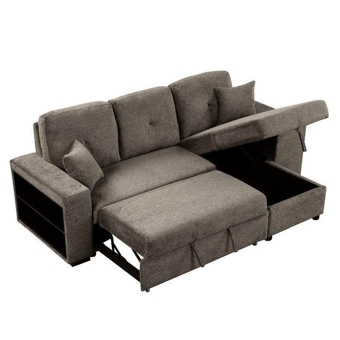 Reversible Sleeper Sectional Sofa Bed with Side Shelf and 2 Stools,Pull-Out L-Shaped Sofa Bed,Corner Sofa-Bed with Storage Chaise Left/Right Hande for Living Room,Knox Charcoal - DTYStore