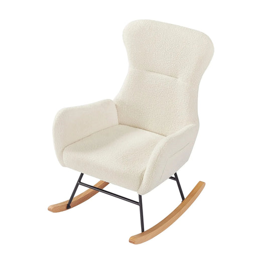 off white teddy fabric rocking chair Default -DTYStore