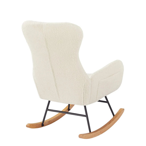 off white teddy fabric rocking chair Default -DTYStore