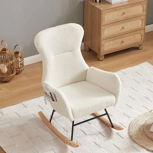 off white teddy fabric rocking chair Default -DTYStore
