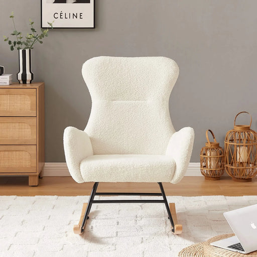 off white teddy fabric rocking chair Default -DTYStore