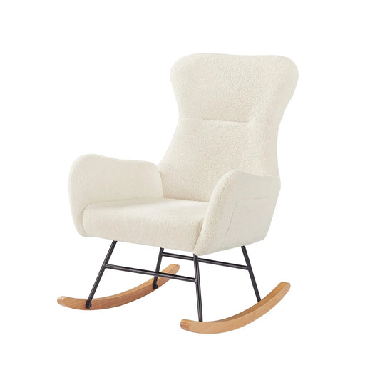 off white teddy fabric rocking chair Default -DTYStore