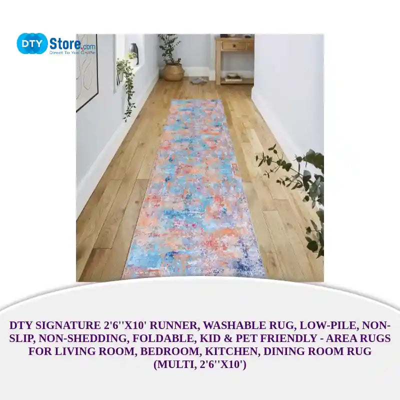 DTY Signature 2&#039;6&#039;&#039;x10&#039; Runner, Washable Rug, Low-Pile, Non-Slip, Non-Shedding, Foldable, Kid &amp; Pet Friendly - Area Rugs for living room, bedroom, kitchen, dining room rug (Multi, 2&#039;6&#039;&#039;x10&#039;) by@Outfy