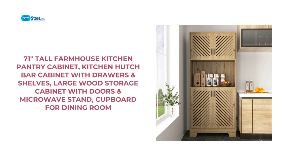 71&quot; Tall Farmhouse Kitchen Pantry Cabinet, Kitchen Hutch Bar Cabinet with Drawers &amp; Shelves, Large Wood Storage Cabinet with Doors &amp; Microwave Stand, Cupboard for Dining Room by@Outfy