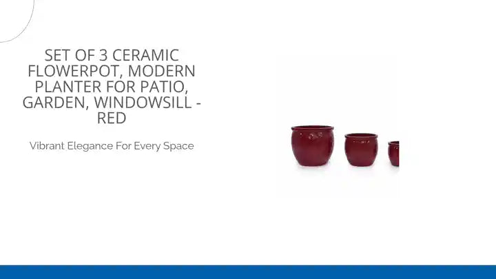 Set of 3 Ceramic Flowerpot, Modern Planter for Patio, Garden, Windowsill - Red by@Outfy
