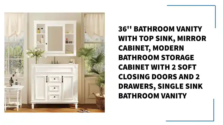 36&#039;&#039; Bathroom Vanity with Top Sink, Mirror Cabinet, Modern Bathroom Storage Cabinet with 2 Soft Closing Doors and 2 Drawers, Single Sink Bathroom Vanity by@Outfy